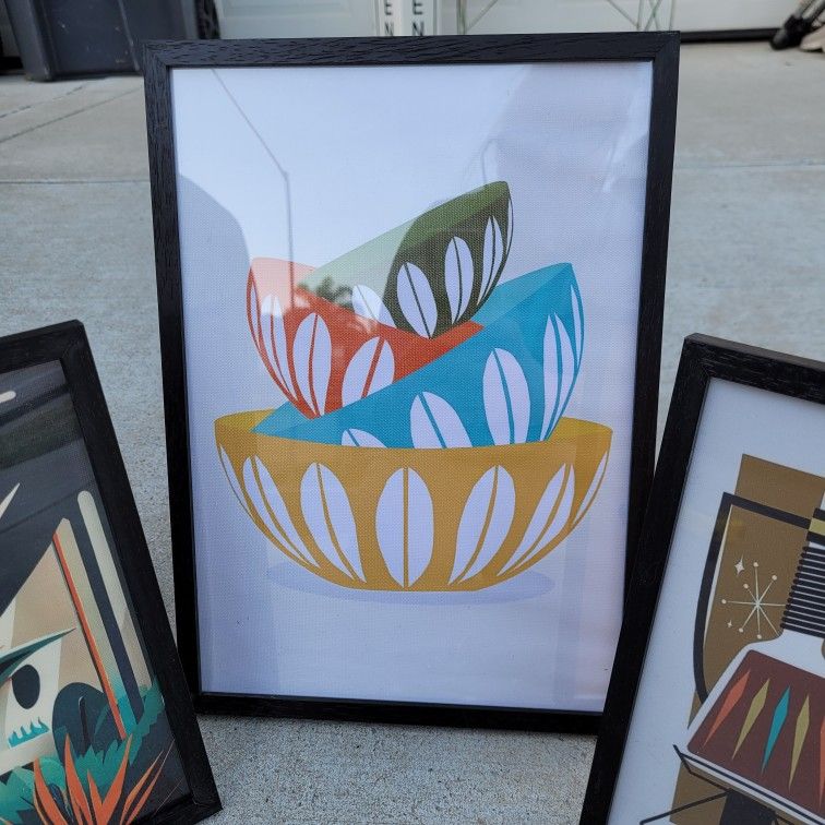 Vintage Pyrex Bowls Retro Bohemian Art Mid Century Modern Coffee Tea Art Decor