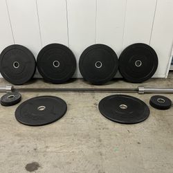 Standard 45lb barbell + Bumper Plates