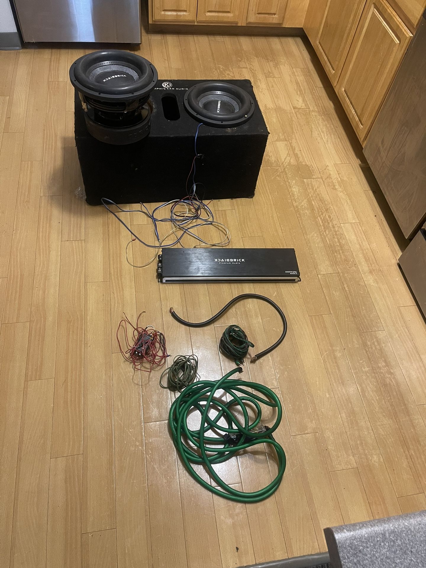 2 12” Black Brick Subwoofers With 3k Watt Amp