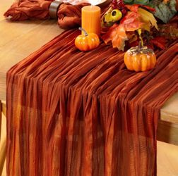Fall Table Runner Terracotta Cheesecloth Table Runner for Thanksgiving 10ft Burnt Orange 120in Boho Rustic Gauze Cheese Cloth Table Runner Reusable fo