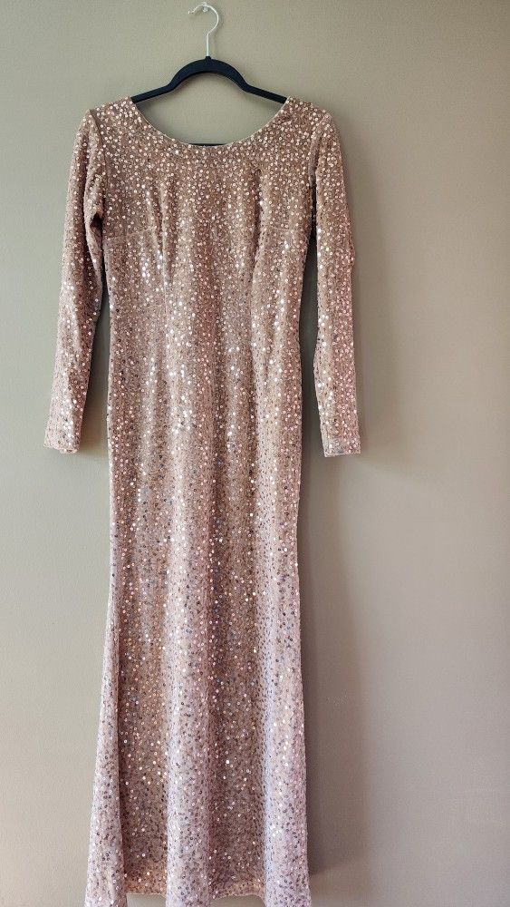 Golden Formal Evening Sequin &beaded Dress