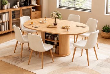 New - Round Extendable Dining Table with 6 Chairs