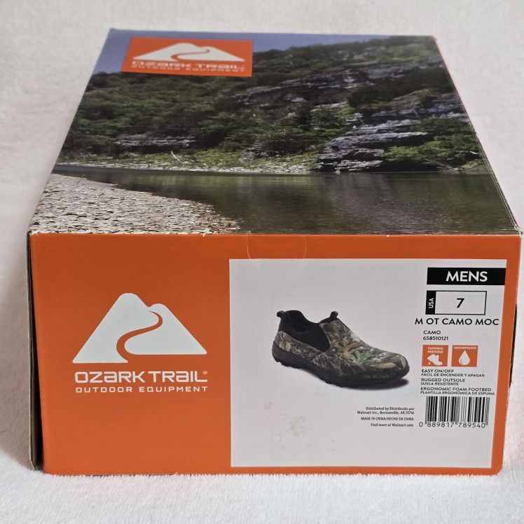 New Ozark Trail Camo Moc Slip On Comfort Waterproof Shoes Men's Size 7