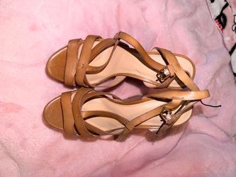 ALDO Tan Leather Strappy Sandals with Gold Buckle