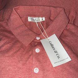 Collars & Co Toscano Cotton Linen Polo NWT SIZE Medium $74 Salmon Color
