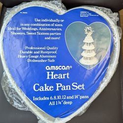Amscan Heart Cake Pan Set Includes 6,8,10,12, And 14”Pans. All 1 3/4” Deep