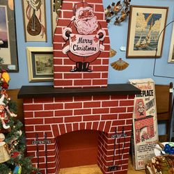 Rare Vintage Cardboard Christmas Fireplace and Chimney
