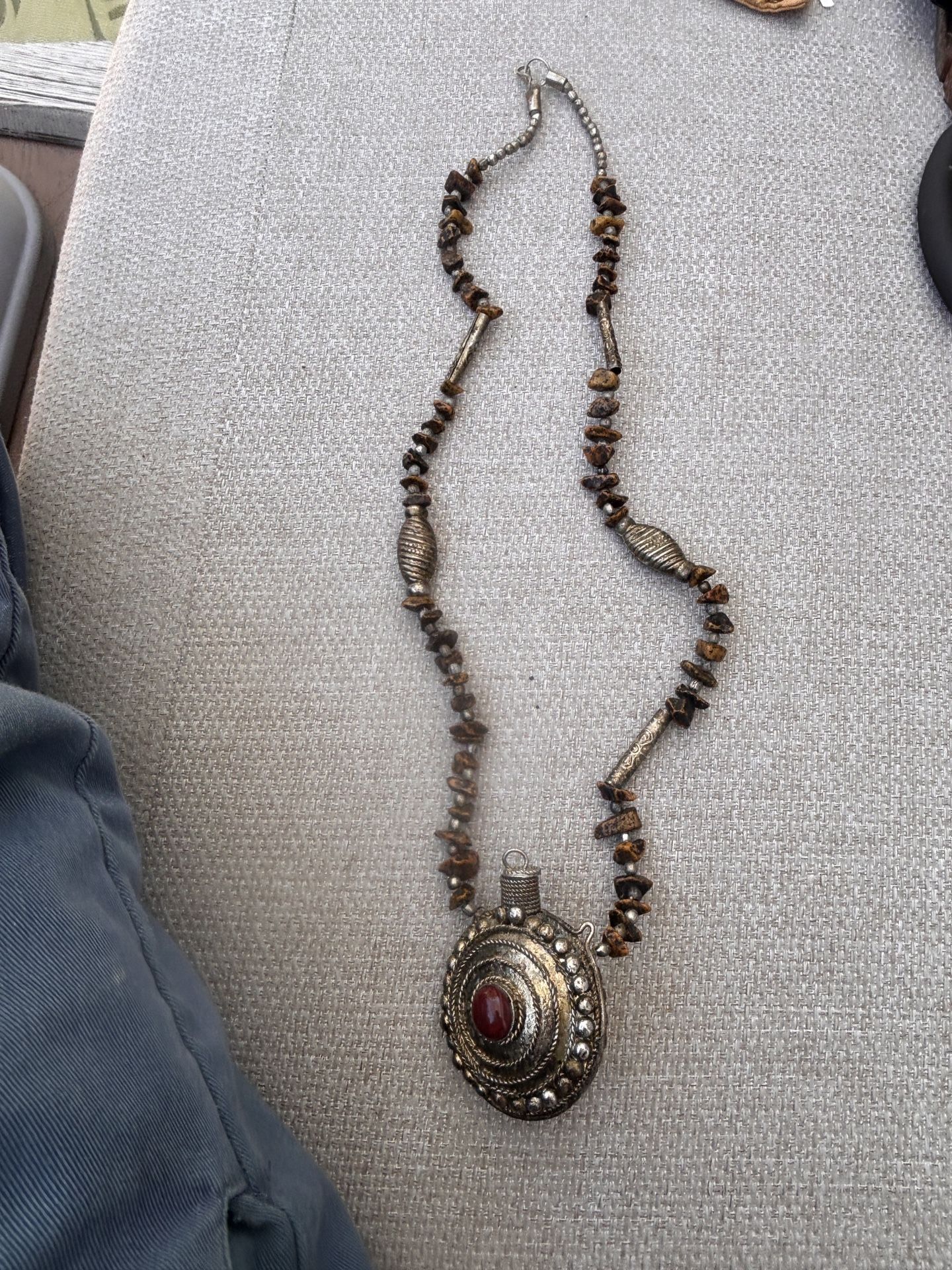 Vintage Hand Made Afghan Snuff/perfume Bottle Pendant Necklace 