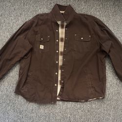 Carhartt 3XL Brown Plaid Flannel Snap Button Down Heavy Shirt Jacket