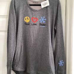 Crazy Shirts Peace, Love Power- Gray Heather Long Sleeve Harmony Hoody Junior Size large 