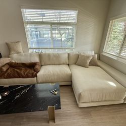 Beige Performance 2 Piece Sectional With Right Arm Facing Chaise, Contemporary, Modern, Scandinavian