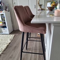Duhome Bar Stools with Back Set of 2, Velvet Upholstered Barstools with Metal Legs for Kitchen Bar Chairs Pink Mauve