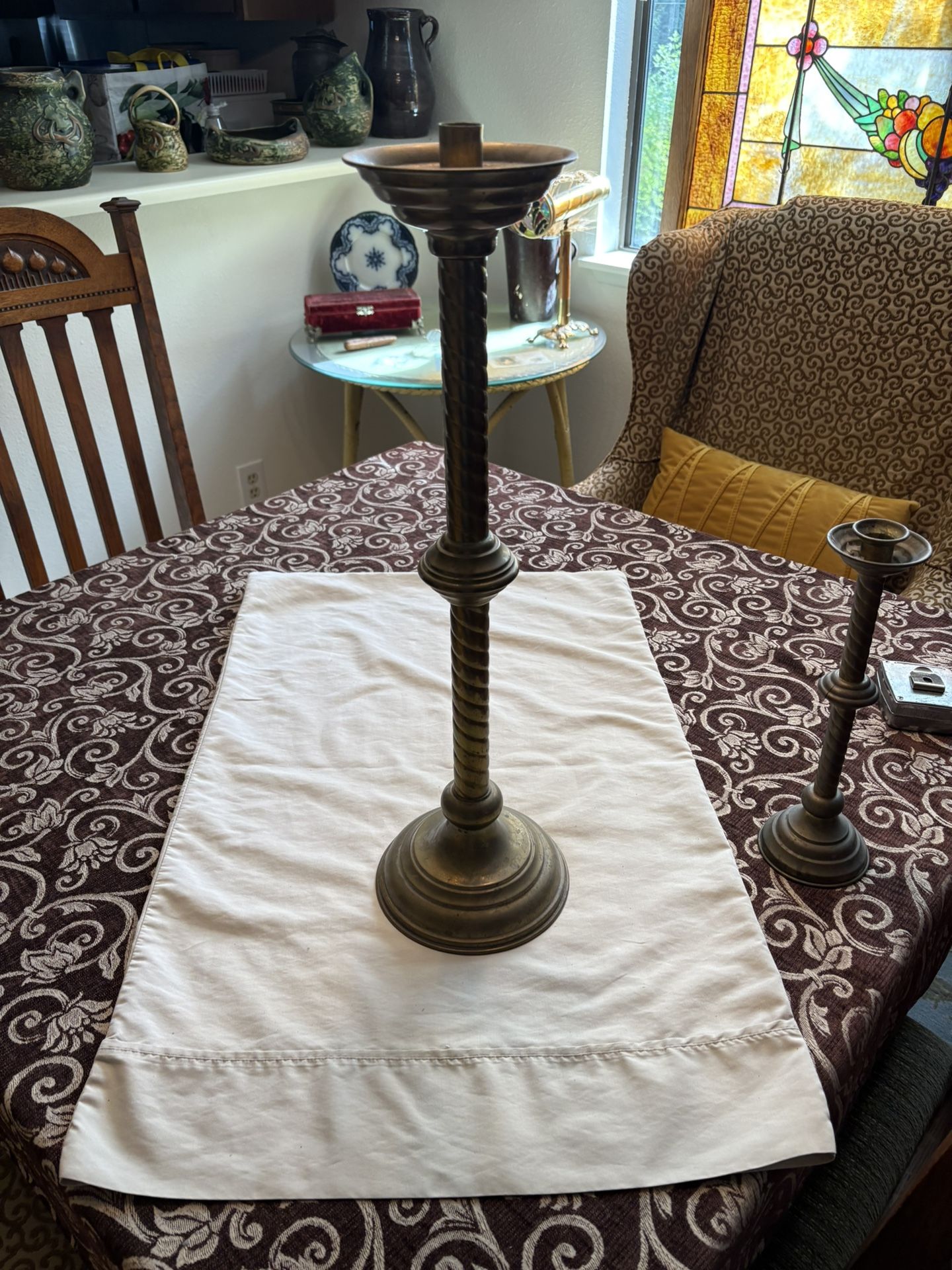 Antique Brass Candle Stick From Church In New Salem, North Dakota - 23” Tall
