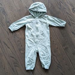 H&M Hooded Jumpsuit Organic Cotton, Minted Green Dotted, 6-9 Months