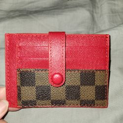 New Brown Checkered And Red  Credit Card Wallet