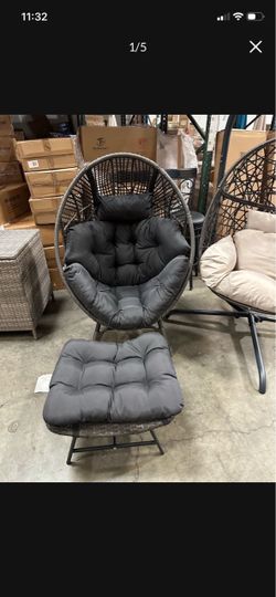 New 450 lbs Capacity Indoor Outdoor Wicker Egg Chair with Ottoman Footrest