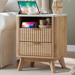 Hardester Vintage 2 - Drawer Nightstand with Charging Station, Bedside Table with Open Shelf
