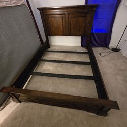 Queen Bed Mattress And Wooden Headrest 