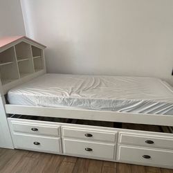 Cama Doble Blanca Con Casita Y Cajones 600
