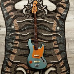 Fender Jazz Bass Pacific Peach MIM on Metallic Sea Foam Green Squier Body