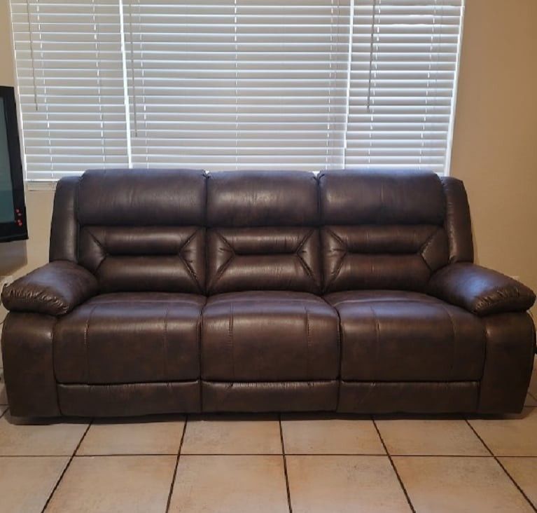 (Brand NEW) Microfiber Manual Double Reclining Sofa with Pillow Top Arm in Dark Brown (Negotiable Price)