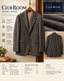 Club Room Mens 44R Gray Microcheck Blazer Sport Coat