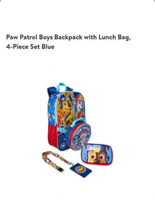 Paw Patrol Boys Backpack - 4 Piece Set