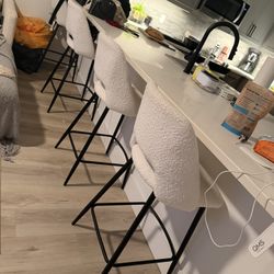 Cream Boucle Tall Bar Stools Set Of 4  