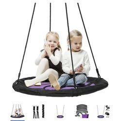 ZenSports 40" Kids Saucer Swing Outdoor 440lbs Web Tree Swing – Adjustable Ropes 360 Rotate°, Waterproof, Purple