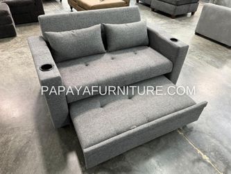 New! Square Arm Convertible Sofa, Grey Sofa Bed, Sofabed, Sofa bed with cupholders, Gray Sleeper Sofa, Couch