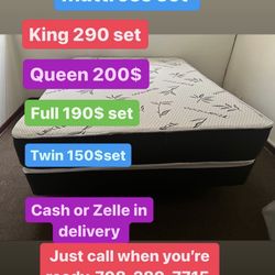 Huge sale for Mattress And Box Twin size mattress and box 150.$ full 190$ Queen 200$ king 290$. Mattress And Box and frame and headboard. King 580$ Qu