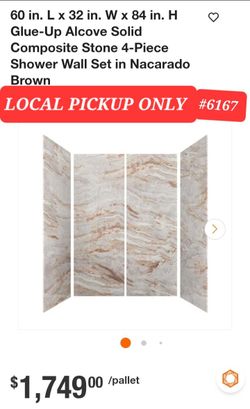 ➿️ 60"Lx32"Wx84"H Glue-Up Alcove Solid Composite Stone 4pc Shower Wall Set Brown #6167