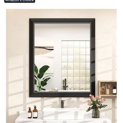 SMIROR Matte Black Bathroom Mirror for Over Sink 28x 32 inch, Metal Thick Frame Rectangle Vanity Mirror