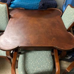 All wood card table and four chairs