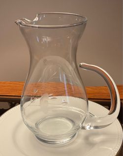 Princess House Crystal  Juice Pitcher Etched with Floral Motif