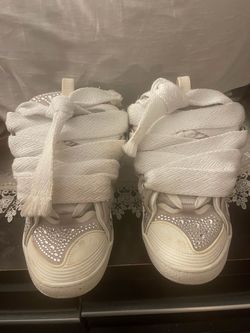 White Rhinestone High-Top Sneakers