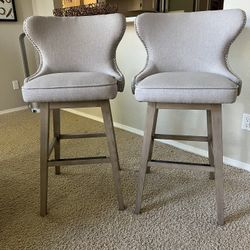 Tufted Swivel Bar Height Stools – Set of 2 – Excellent Condition