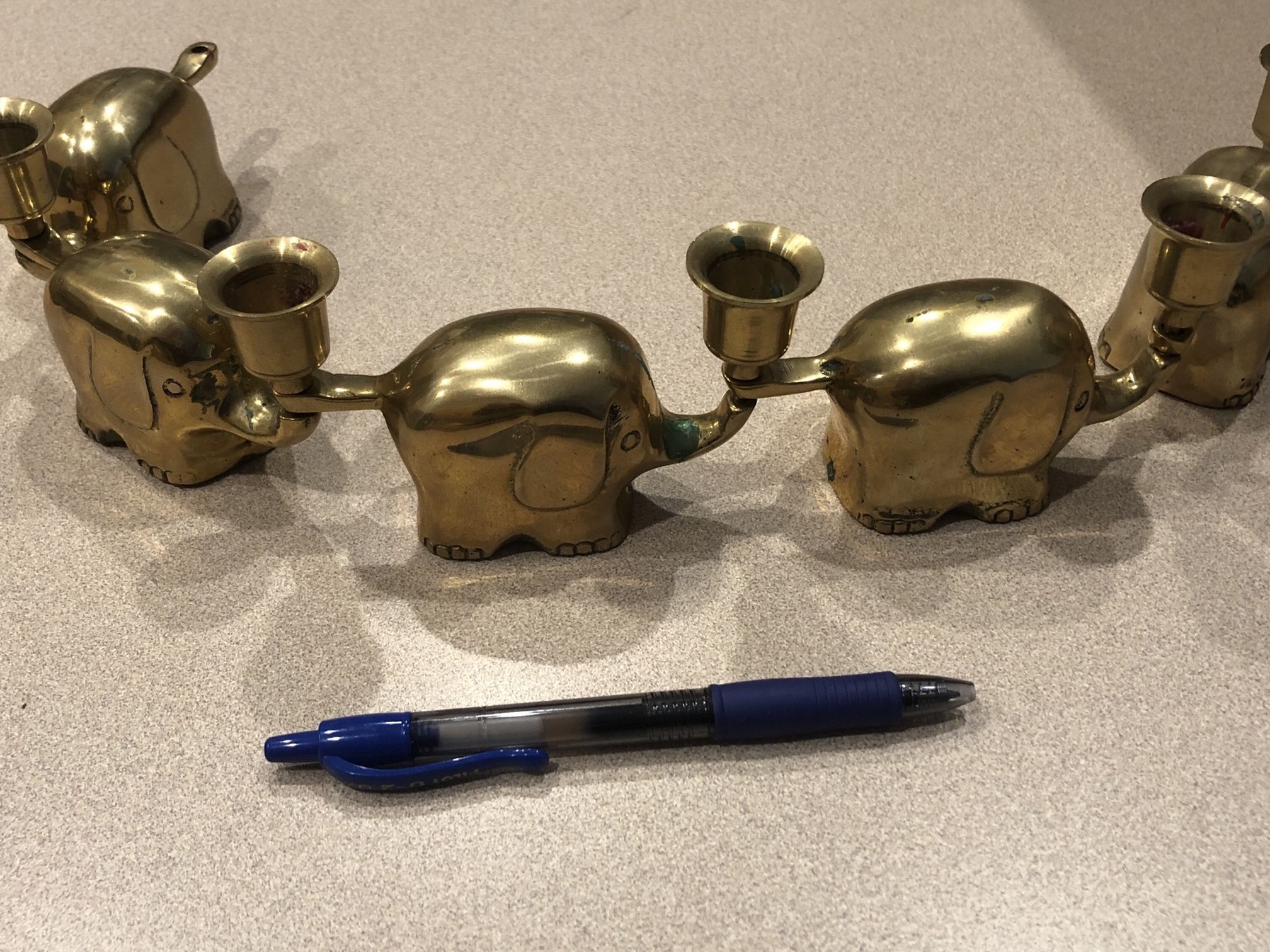 Vintage Brass Elephant Chain Candle Holders