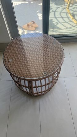 Wicker Basket Glass Side Table
