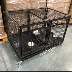 Brandnew HD Divider Kennel Crate Cage W/ Tray & Casters & Bowls  🐶🐶 Dimensions:43”L X 28”W X 26”H ✅