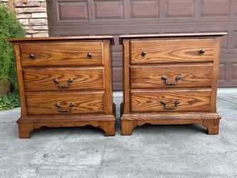 TWO Fairmont Designs solid oak wood 3-drawer nightstands