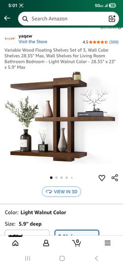 Wood Floating Shelves Set of 3, Wall Cube Shelves 28.35" Max, Wall Shelves for Living Room Bathroom Bedroom - Light Walnut Color - 28.35" x 23" x 5.9"