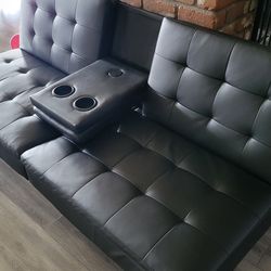 Leather black futon