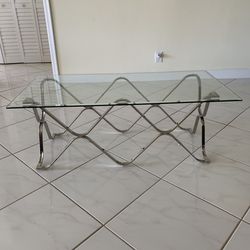 Living room tempered glass metal frame table