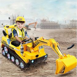 Ride on RC Excavator - Kids Electric Battery Powered Remote Controlled RC Tractor with Lights Sounds