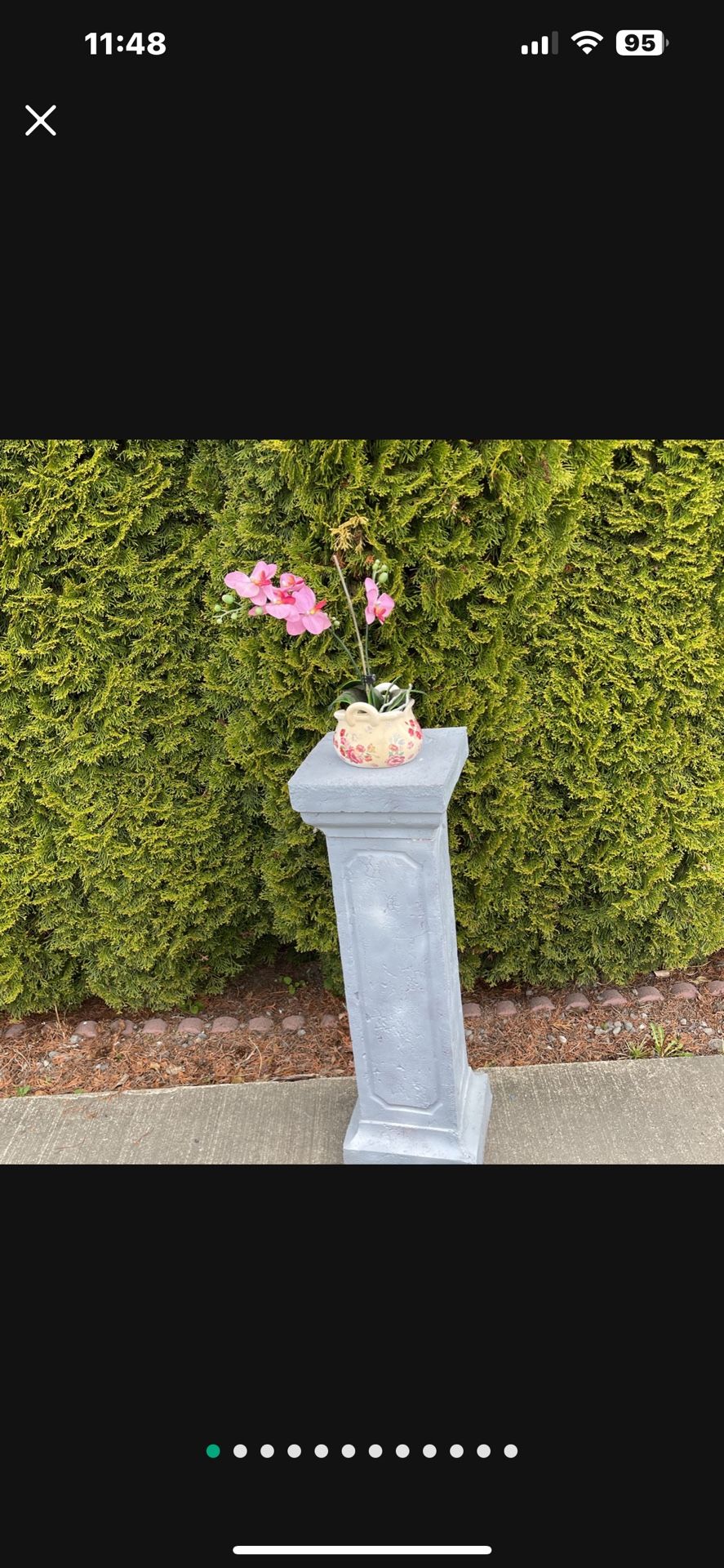 Pedestal With Or Without Flowers Is Not Heavy 12X12” And 36” Tall
