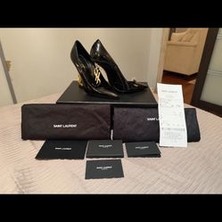 East Saint Laurent YSL Heels black and gold pumps