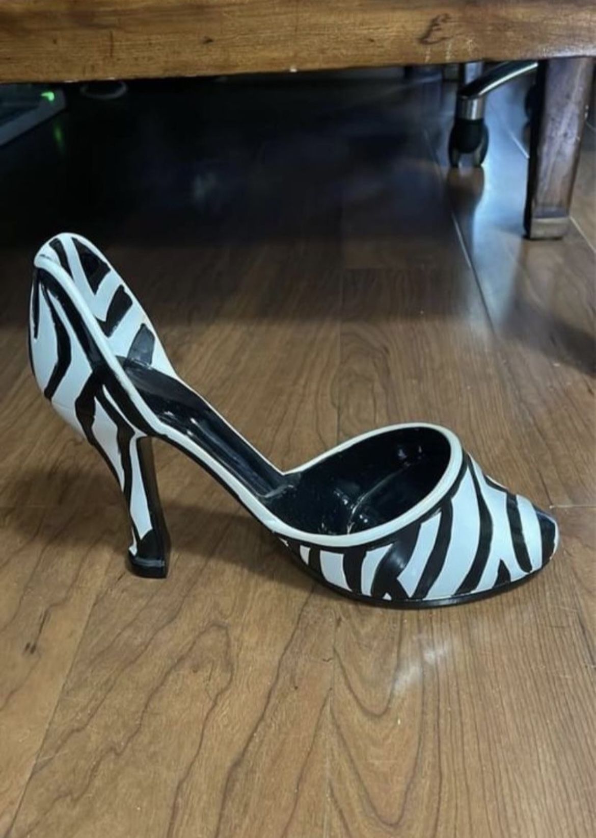 Zebra Print High heel shoe wine Bottle Holder