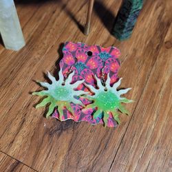 Handmade Green and White Sun Resin Glow In The Dark Earrings