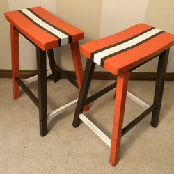 Cleveland Browns Inspired wooden Stools  Handpainted By Artist 17” X  9” By 24” Tall 